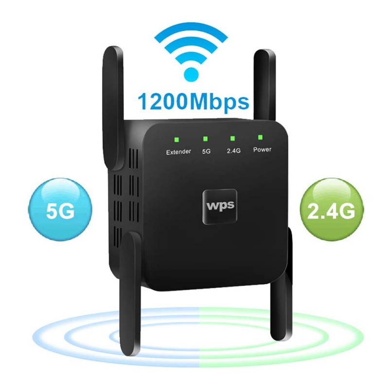 WiFi Range Extender Signal Booster 1200Mbps Wireless Network Repeater Dual Band 2.4 GHz / 300 Mbps or 5 GHz / 1200 Mbps