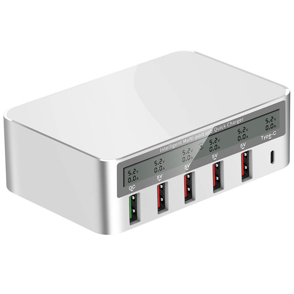 818 Intelligent Multi-port USB Fast Charger Adaptive LCD Display Quick Charge QC 3.0 Type-C Port EU Plug