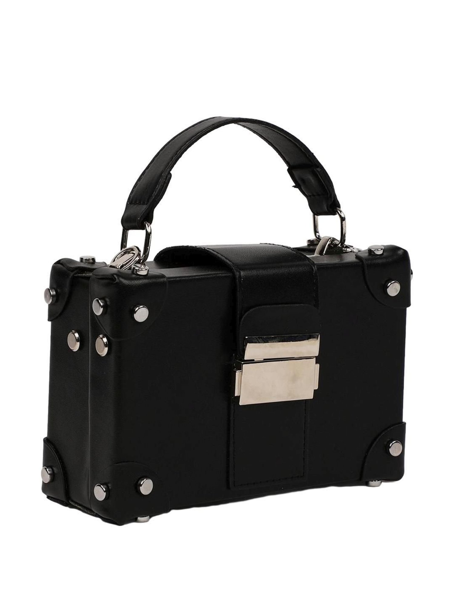 HauteSauce Black Solid Small Box Handbag