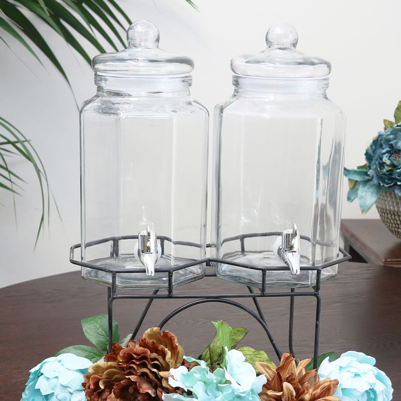 Gibson Home 1 Gallon Party Duo Twin Glass Beverage Dispenser with Wire Stand