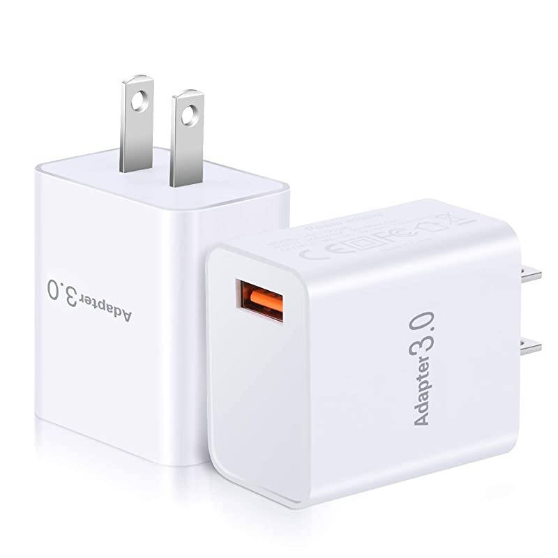 Quick Charger 3.0 Wall Charger,  2 Pack 18W QC Fast Charging 3.0 USB Charger Power Adapter Compatible for iPhone 12/11, Samsung Galaxy S20/S10, 10W Wireless Charger, Pad, Tablets (White White)