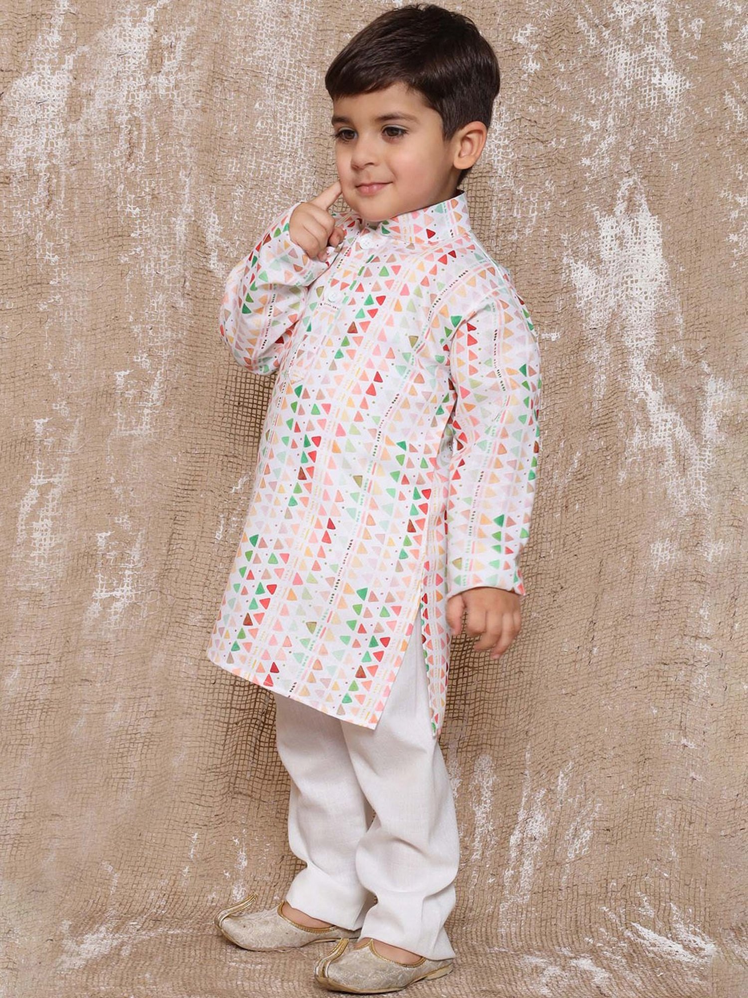AJ Dezines Kids White Printed Full Sleeves Kurta with Pyjamas