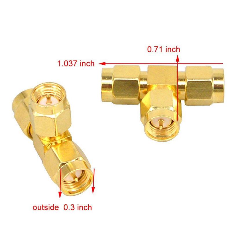 RF Coax Adapter SMA Male to Dual SMA Male Triple T RF Coaxial Adapter Connector Splitter 3 Way Antenna Converter Pack of 2
