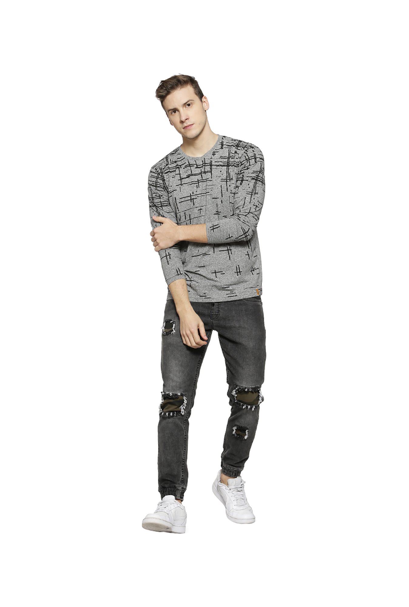 Campus Sutra Grey Crew T-Shirt