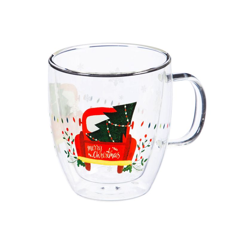 Cypress Home Double Wall Glass Caf'e Cup W/ Box, 12 Oz., Cozy Christmas Trip