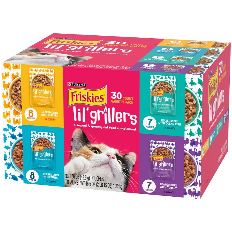 Friskies Lil Grillers Chicken, Turkey, Ocean Fish & Tuna In Gravy Wet Cat Food Variety Pack - 1.55oz/30ct