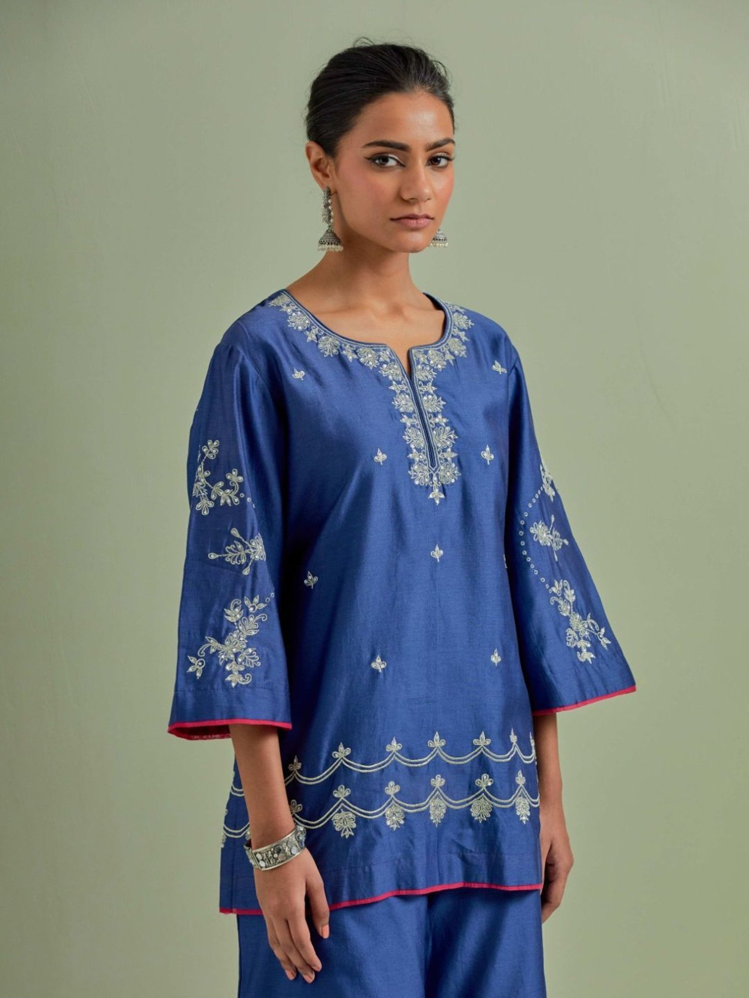 Priya Chaudhary Blue Qainat Embroidered Chanderi Silk Kurta