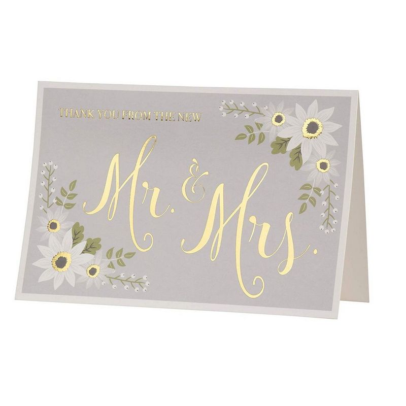 48 Gold Foil Wedding Thank You from the New Mr. and Mrs. Greeting Cards, 4"x6"