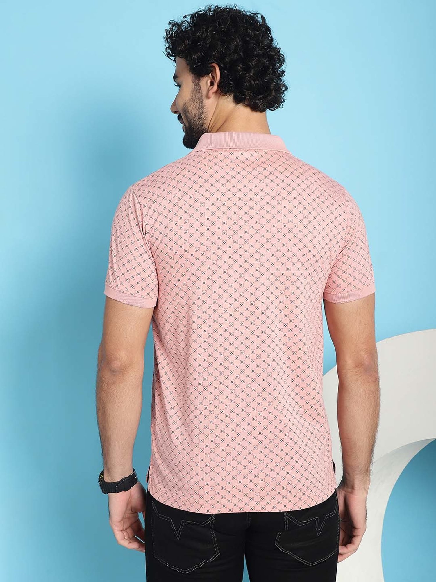 Venitian- Forbidden Clothing Rose Pink Slim Fit Printed Polo T-Shirt