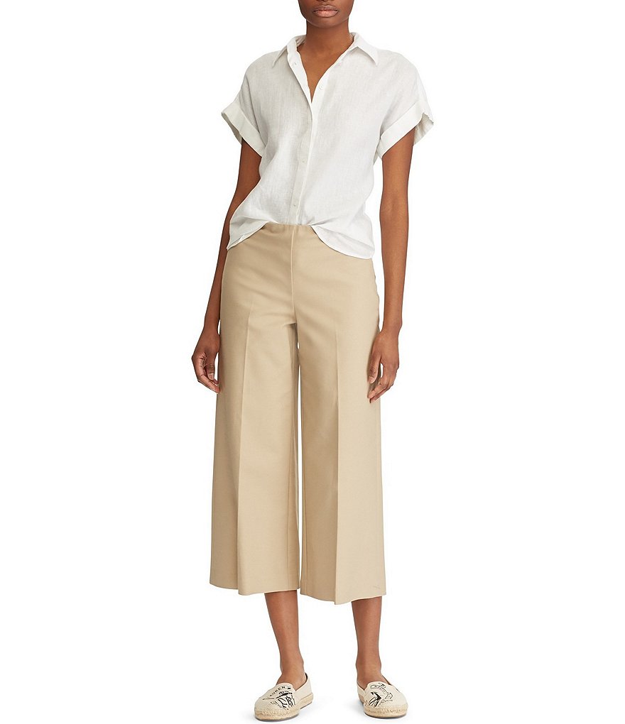 Lauren Ralph Lauren Linen Point Collar Neck Dolman Short Cap Sleeve Shirt