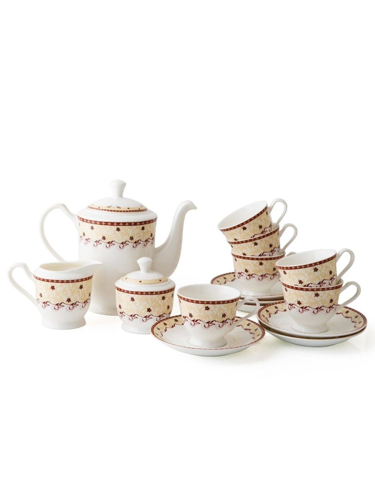 JCPL Printed Beige Ceramic Tea Set of 15