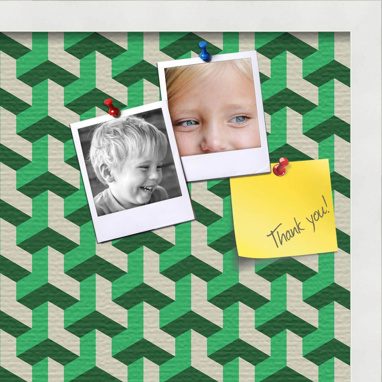 PinPix custom printed pin cork bulletin board made from canvas, Baus Green Beige 20x20 Inches (Completed Size) and framed in Satin White Frame (PinPix-Group-65)