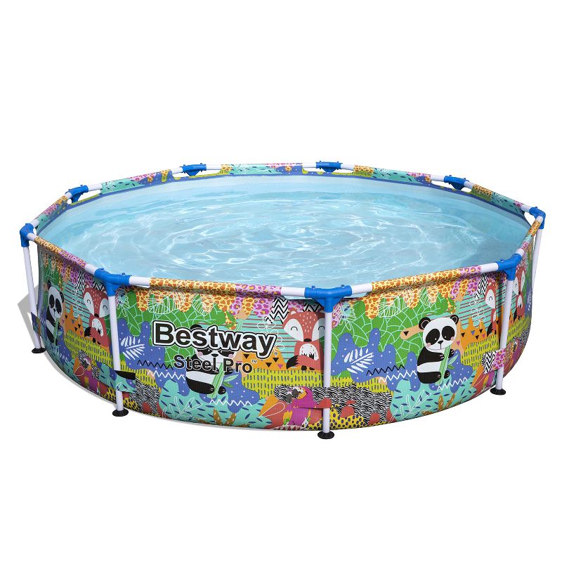 Bestway Steel Pro Easy Setup Panda Rainbow Jungle Print 9 Foot DuraPlus Reinforced Puncture Resistant PVC Liner Round Above Ground Pool