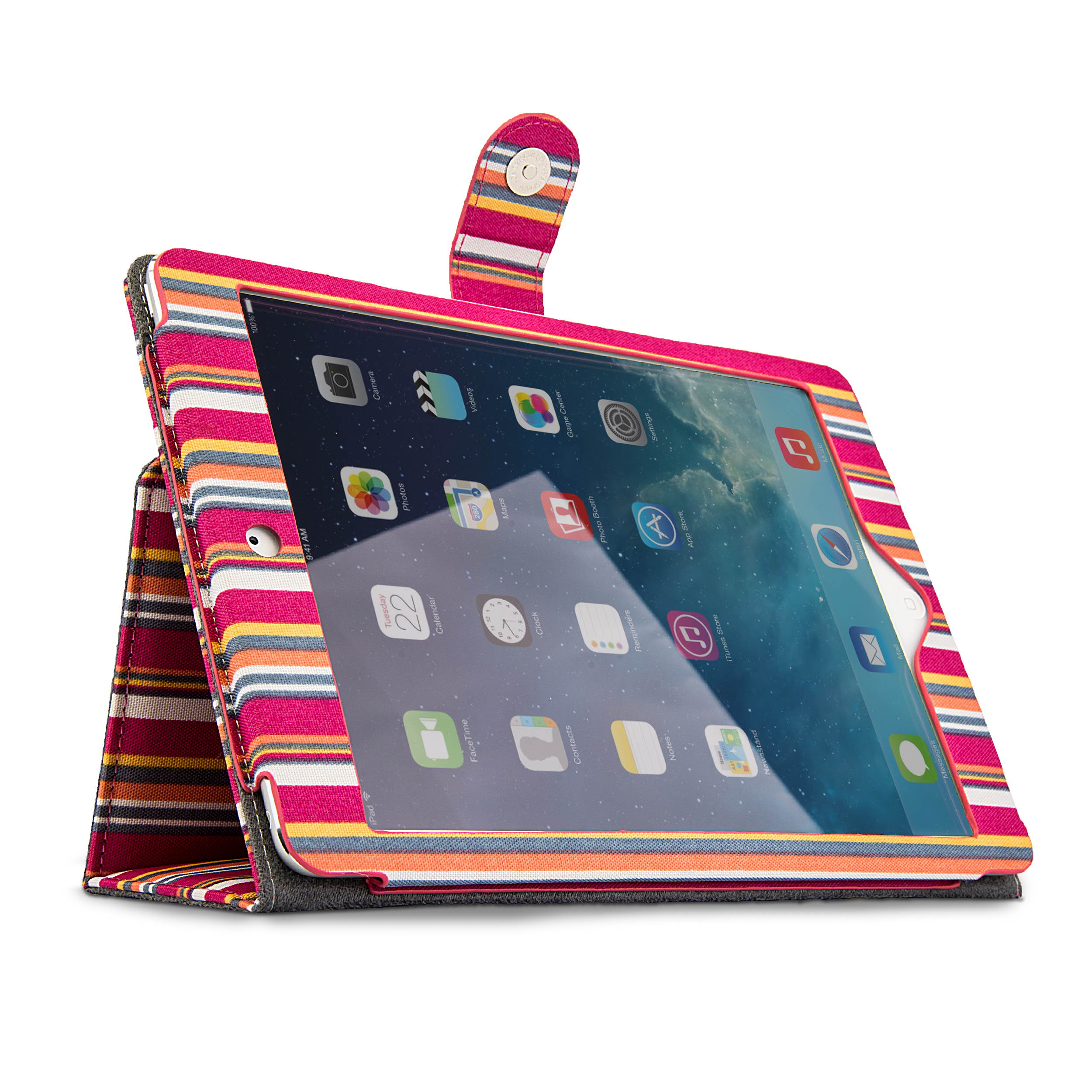 VanGoddy Pink Stripe Folio Case Stand For iPad Air with Sleep mode and Camera Hole
