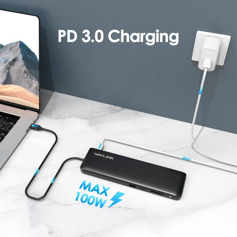 Wavlink USB C Triple Display 4K 12 in 1 USB C Docking Station, DP & HDMI &VGA with 100W PD Charging USB 3.0 & 2.0 Ports, SD TF Card Reader, Gigabit Ethernet, Audio For MacBook Pro & Windows, Linux