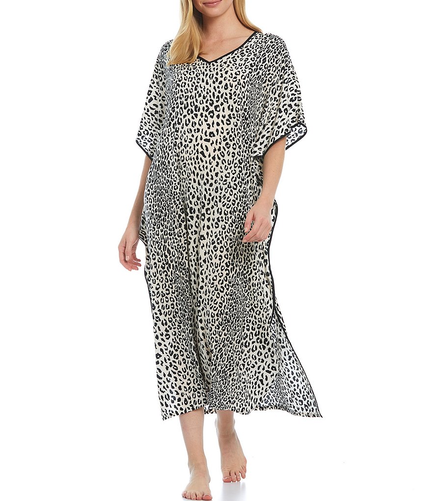iRelax Printed Recycled-Knit Short Sleeve V-Neck Caftan