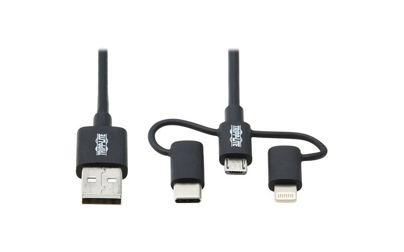 Tripp Lite USB-A to Lightning, USB Micro-B and USB-C Sync/Charge Cable, Black, 6 ft.