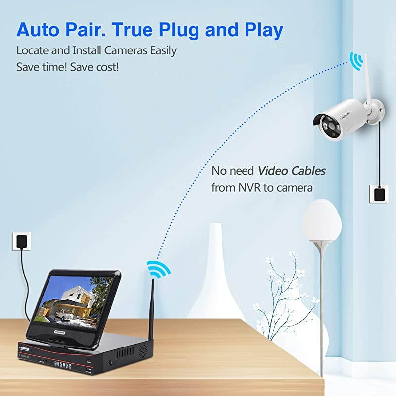8CH,Expandable] All in one with 10.1" Monitor Wireless Security Camera System,  Home Business CCTV Surveillance 1080P NVR, 4pcs 3MP Indoor Outdoor Night Vision One-Way Audio Camera,1TB HDD