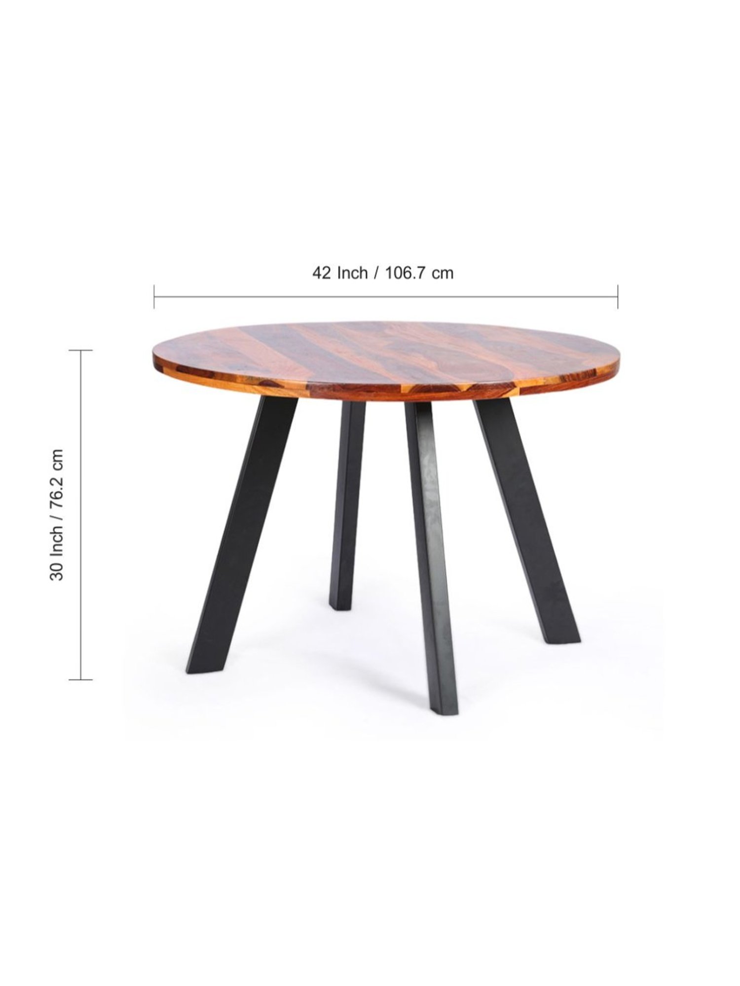 ExclusiveLane Round Edges Brown Sheesham Wood Handcrafted 4 Seater Dining Table Teak Finish