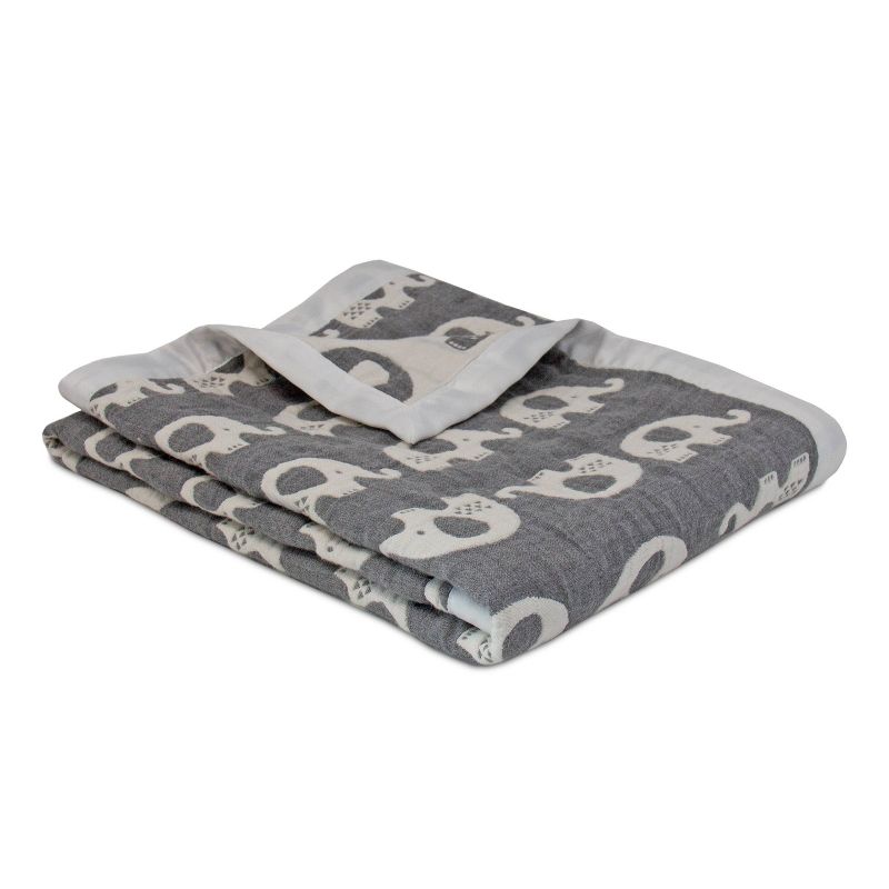 Living Textiles Baby Cotton Muslin Jacquard Blanket - Gray Elephant
