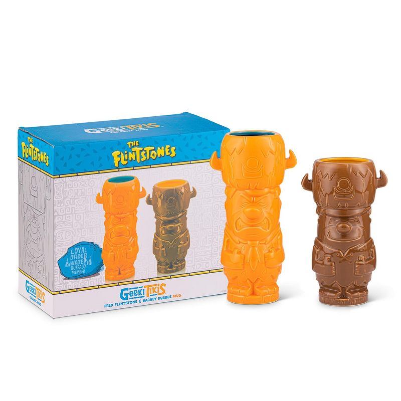 Beeline Creative Geeki Tikis The Flintstones Mug Set | Fred & Barney Tiki Mugs | Holds 28 Ounces