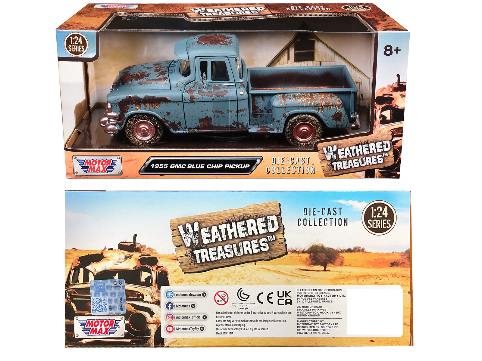1955 GMC Blue Chip Pickup Truck Matt Blue (Rusted) "Weathered Treasures" Series 1/24 Diecast Model Car by Motormax