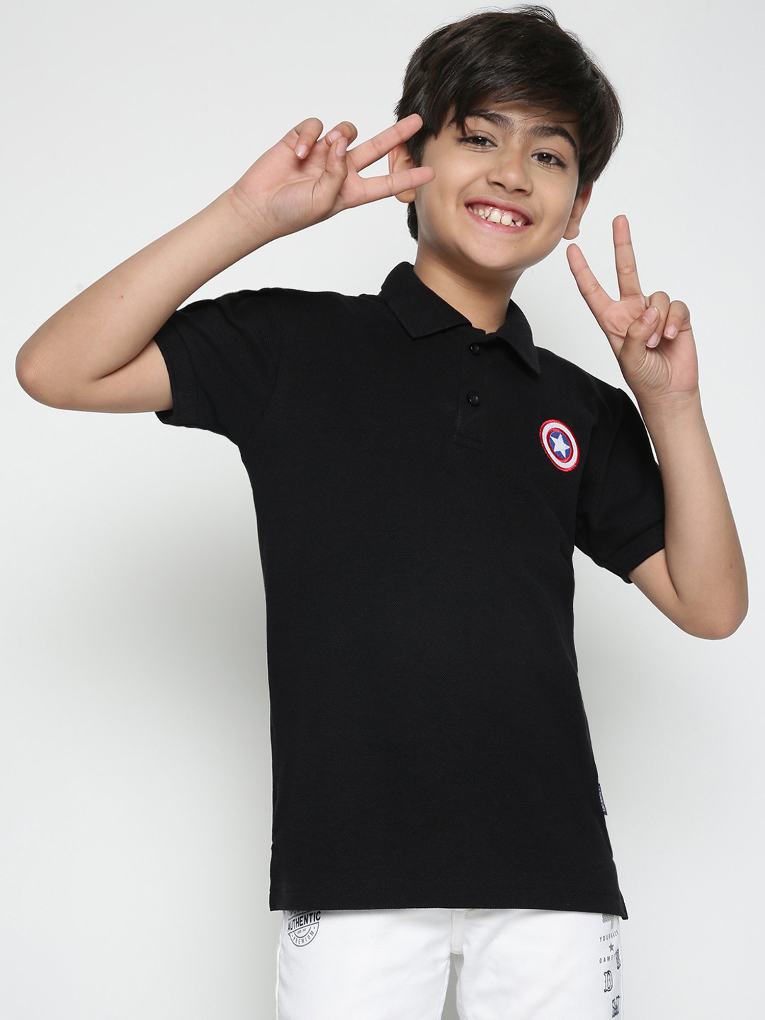 Lil Tomatoes Kids Black Solid Polo T-Shirt