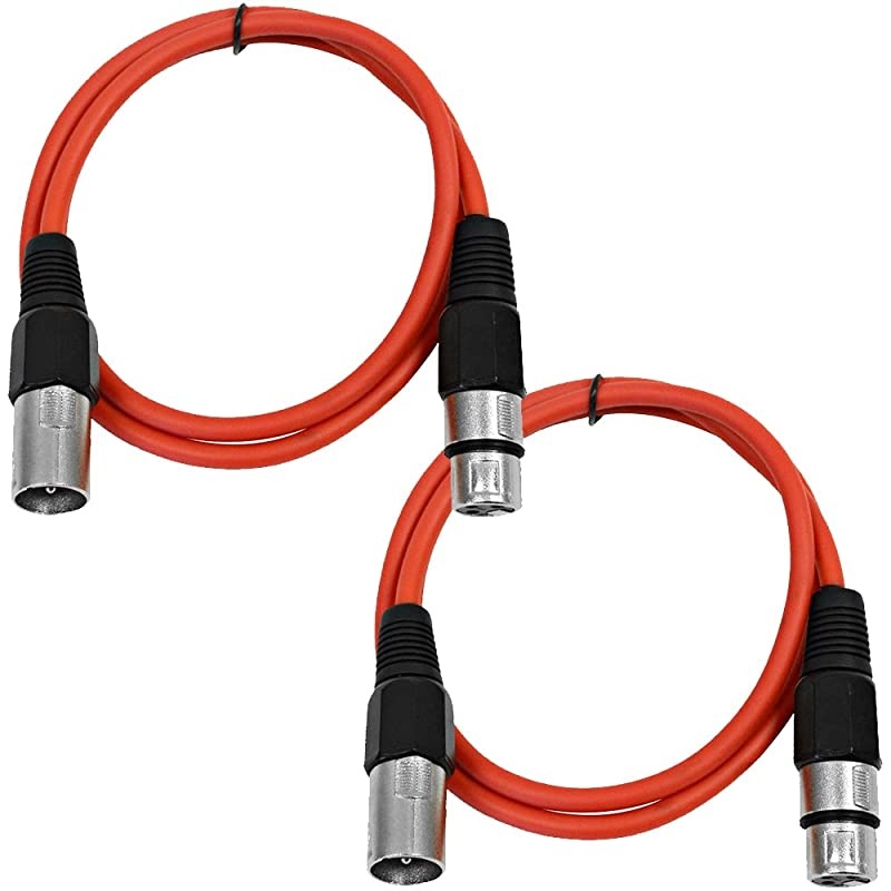 SAXLX22 Pack of 2 XLR Male to XLR Female Patch Cables Balanced 2 Foot Patch Cord Red and Red