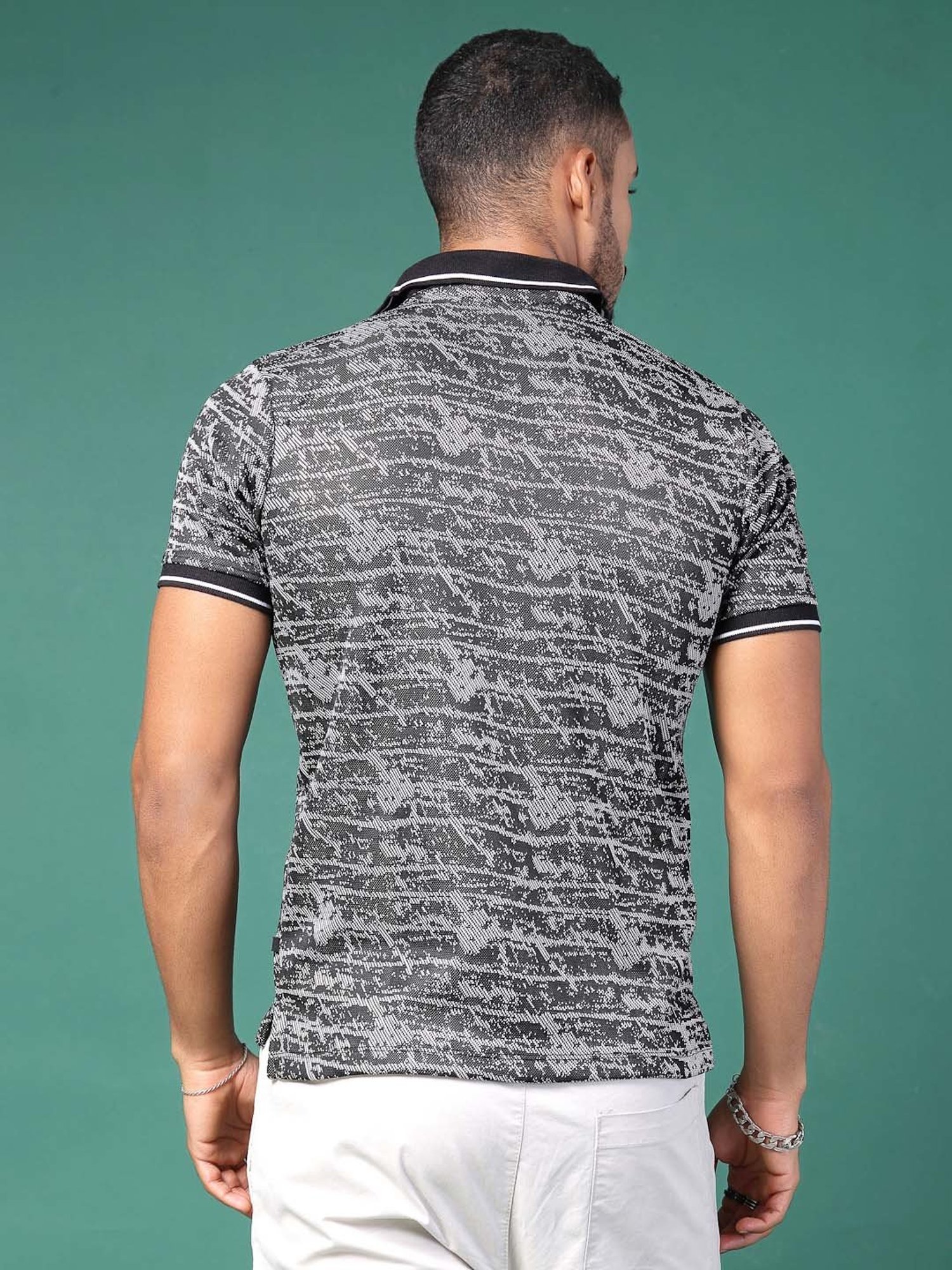 Rigo Grey Slim Fit Printed Polo T-Shirt