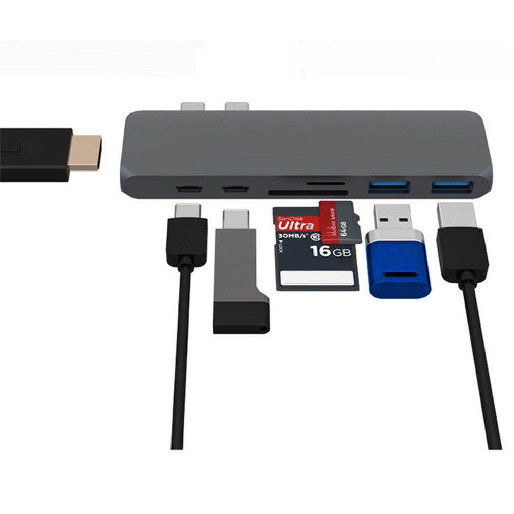 Multifunctional USB Hub Dual Type-C Multiports Card Reader Adapter 4K HDMI