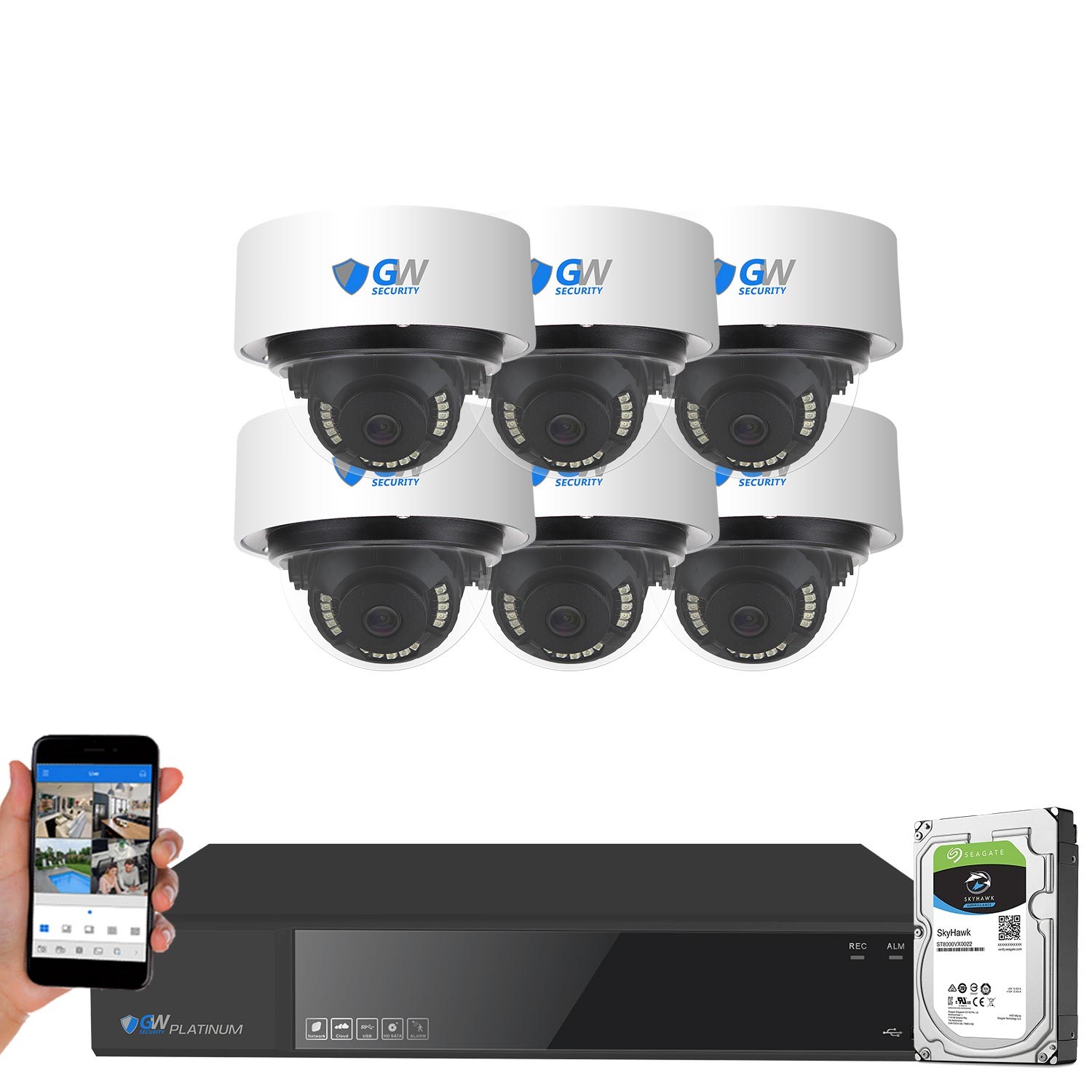 GW Security 8 Channel Smart AI Ultra HD 4K (8MP) Video & Audio Color Night Vision Security Camera System (8 Cameras)