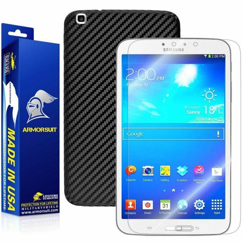 ArmorSuit MilitaryShield Samsung Galaxy Tab 3 8.0 Screen + Black Carbon Skin NEW
