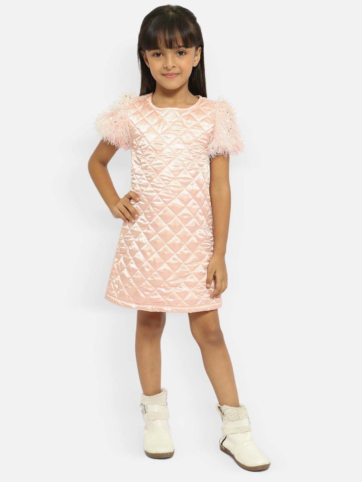 Nauti Nati Kids Peach Self Pattern Dress