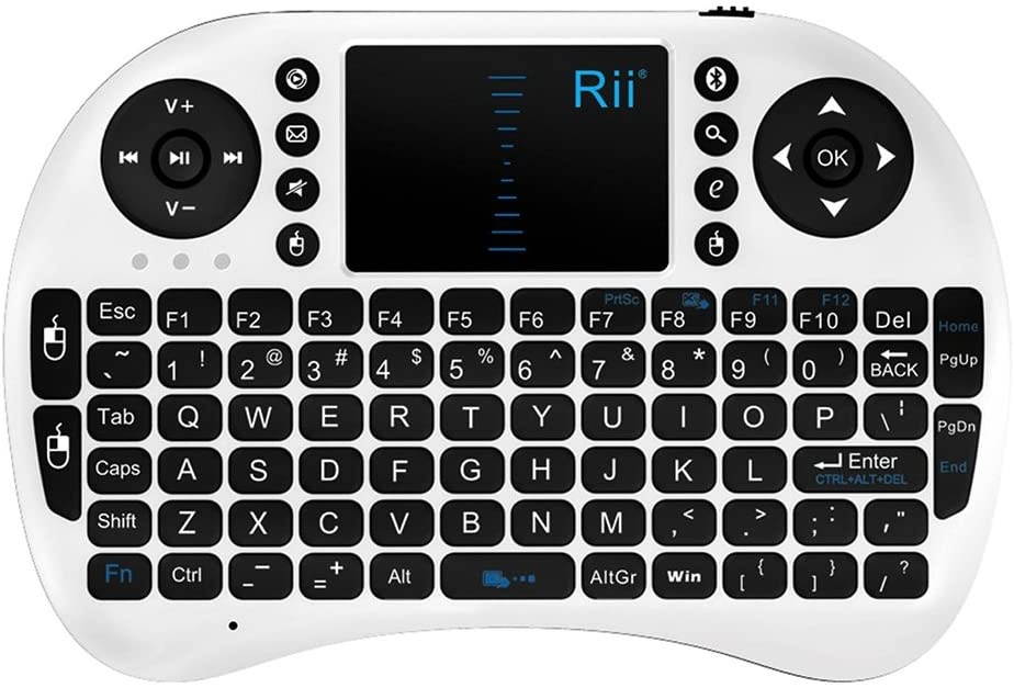 Rii i8 Mini Bluetooth Keyboard with Touchpad＆QWERTY Keyboard, Portable Wireless Keyboard with Remote Control for Smartphones/Laptop/PC/Tablets/Windows/Mac/TV/Xbox/PS3/Raspberry Pi .Silver White