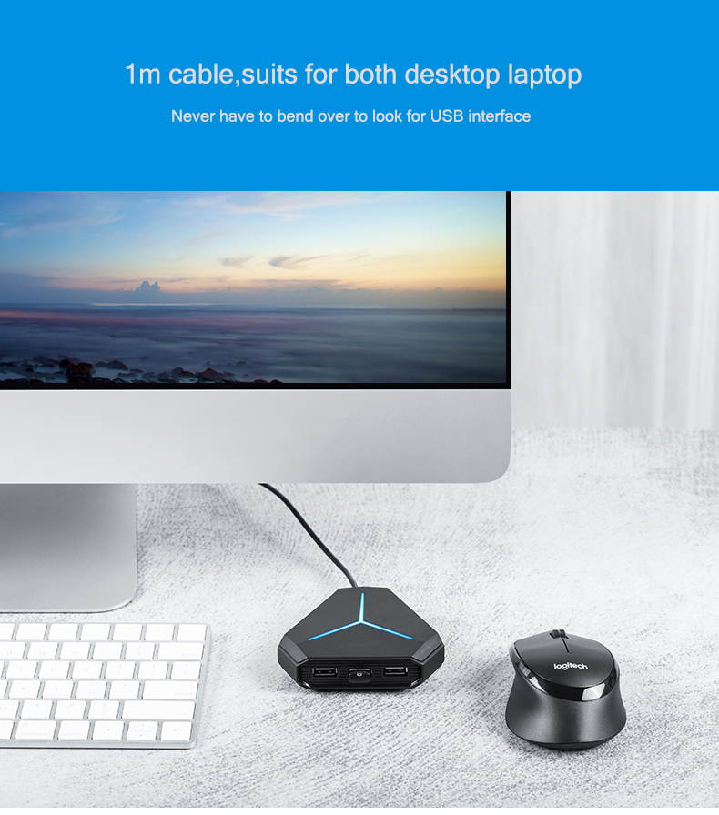 Jansicotek 6-port USB 2.0 Hub Splitter, 6 Port USB Ultra Slim Data Hub with LED Indication Compatible with Windows, Mac Os X, and Linux