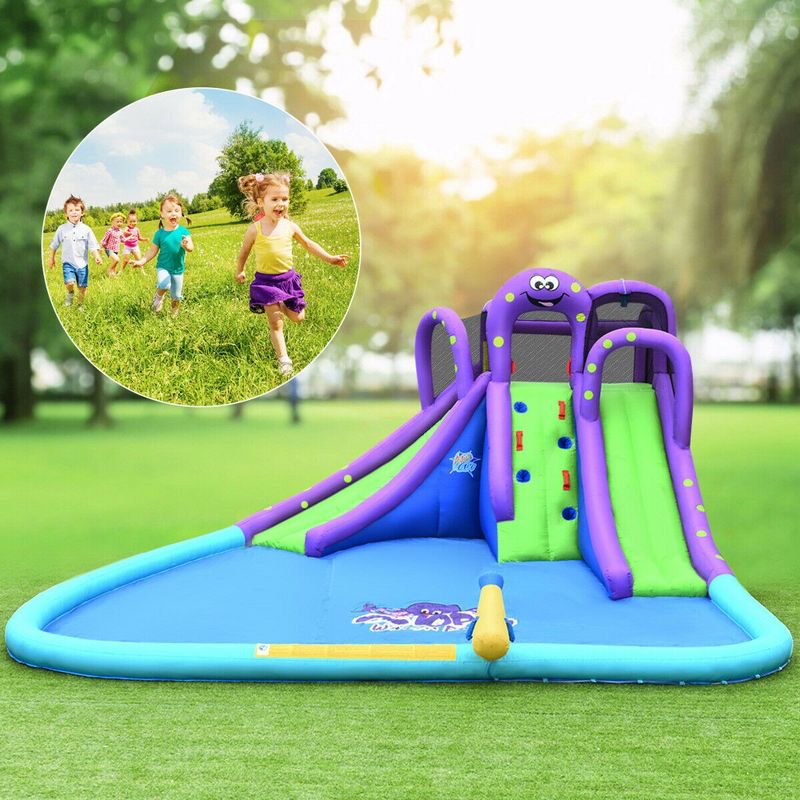 Costway Inflatable Water Park Octopus Bounce House Dual Slide Climbing Wall W/ Blower