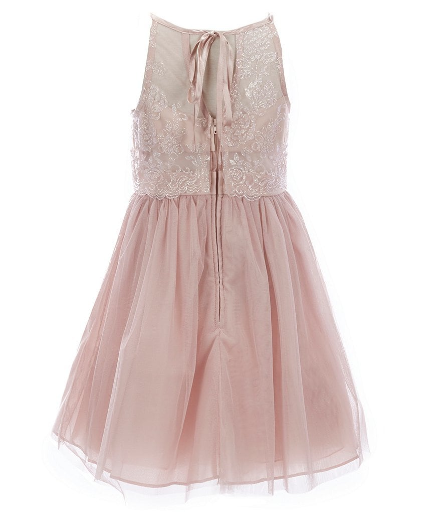 Honey and Rosie Big Girls 7-16 Sleeveless Ruffled Neck Scuba Skater Dress