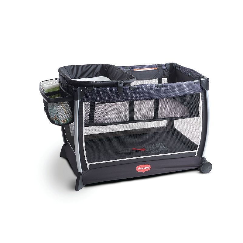 Tiny Love Black and White 6-in-1 Here I Grow Deluxe Baby Play Yard with Bassinet, Play Mat, Toys, and Removable Changer, Magical Night Tales