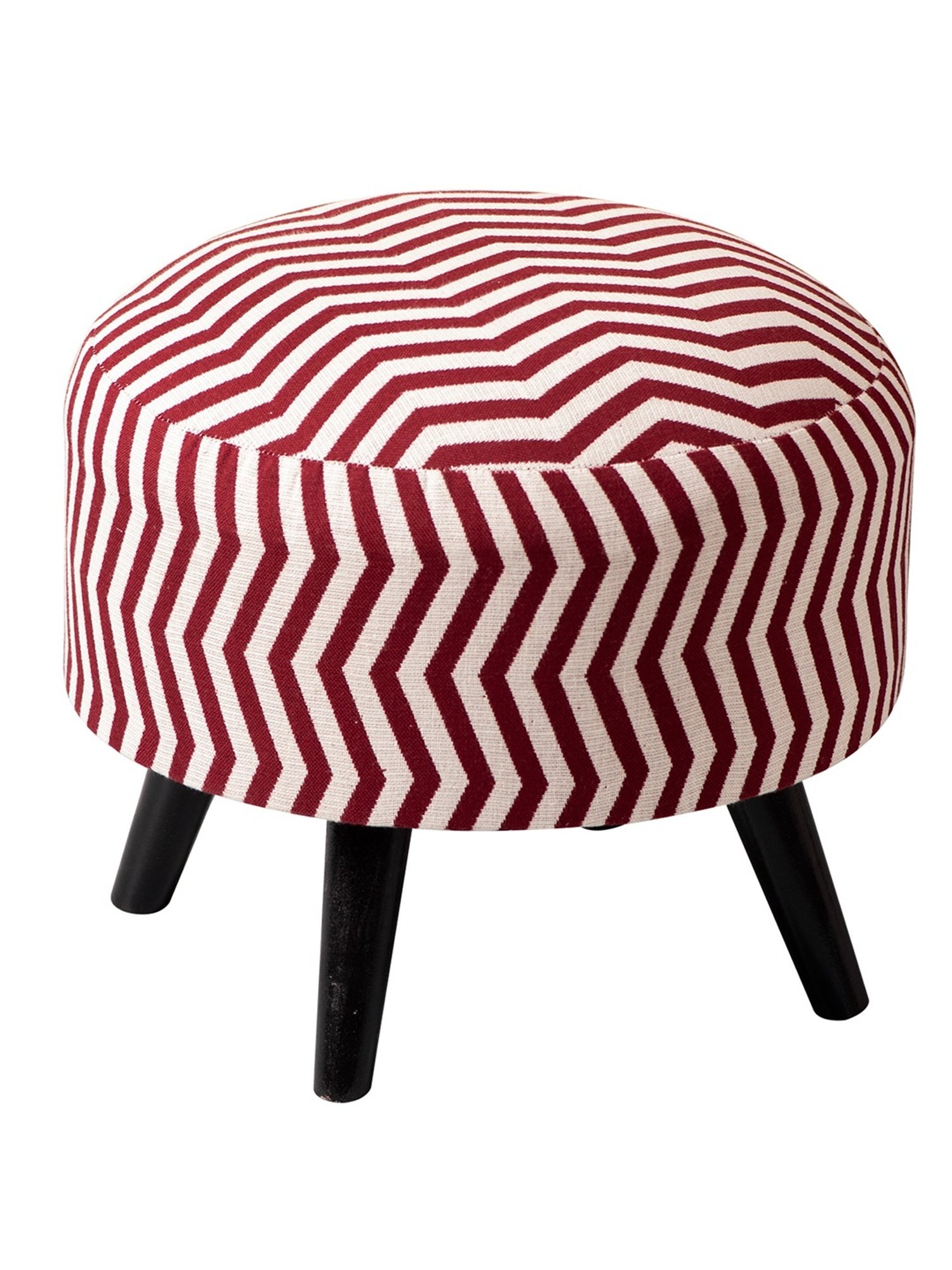 Nestroots Printed White Cotton Canvas 4 Wooden Legs Ottoman