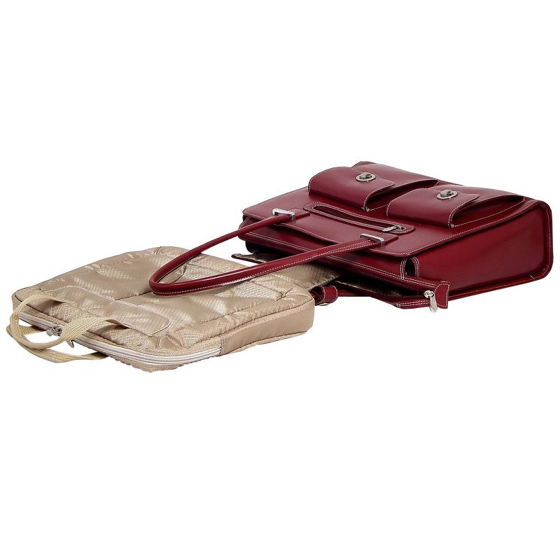 McKlein Verona 15" Leather Fly-Through Checkpoint-Friendly Ladies' Laptop Handbag - Red