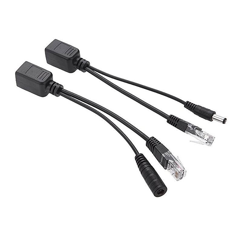 2Kits 4PCS Passive PoE Injector and Splitter Kit with 5.5x2.1 mm DC Power Adaptor Connector,Black
