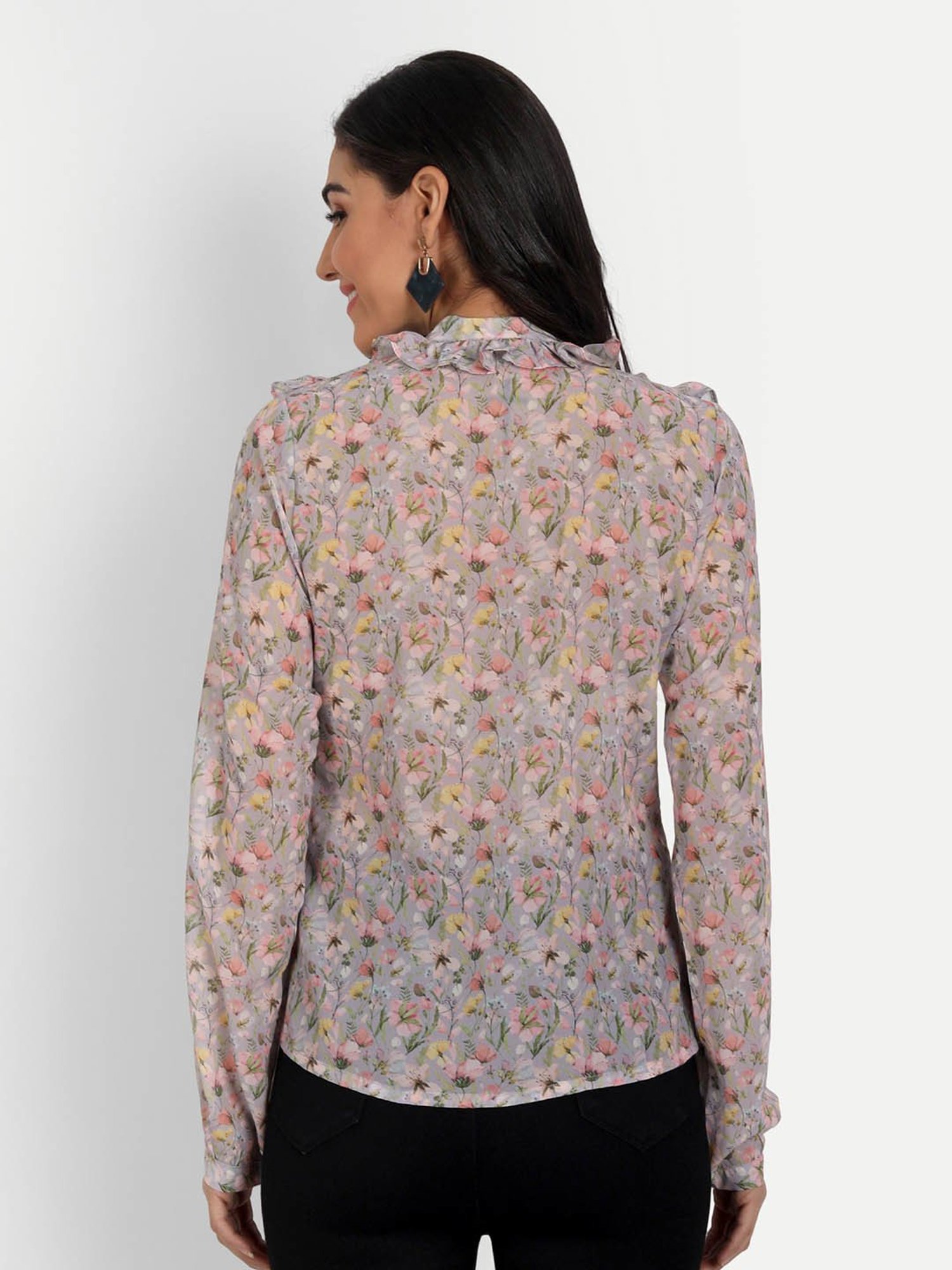 MASAKALI.CO Grey Floral Print Top