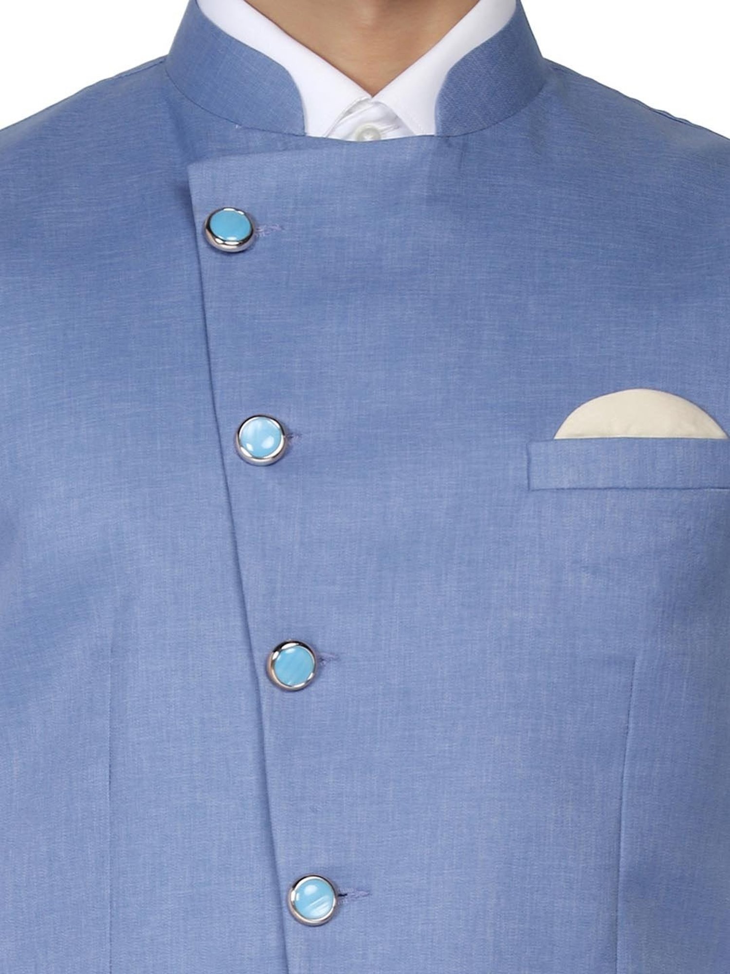 TAHVO Blue Satin Slim Fit Nehru Jacket
