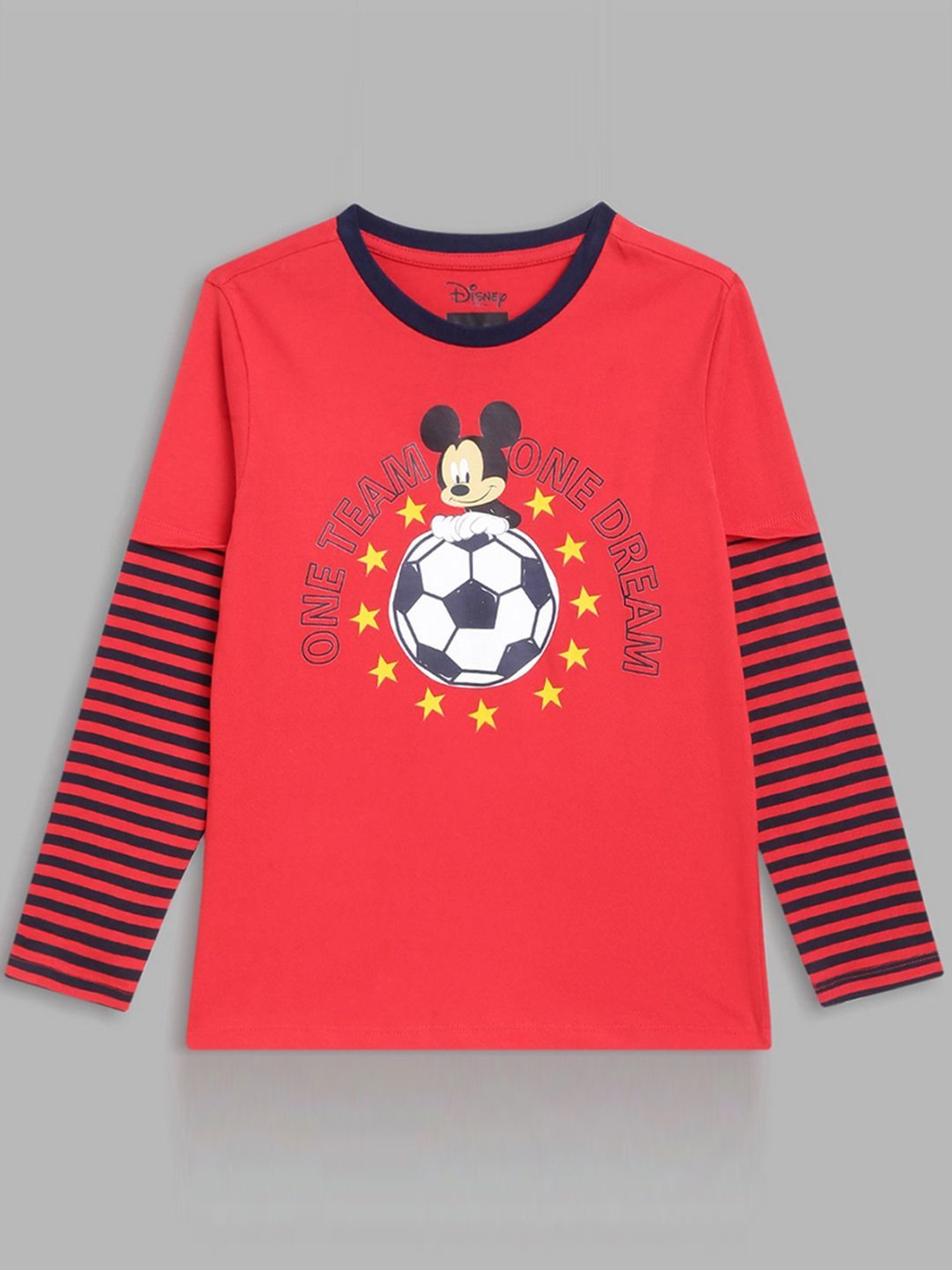 Blue Giraffe Kids Red & White Cotton Printed Full Sleeves Mickey Mouse T-Shirt
