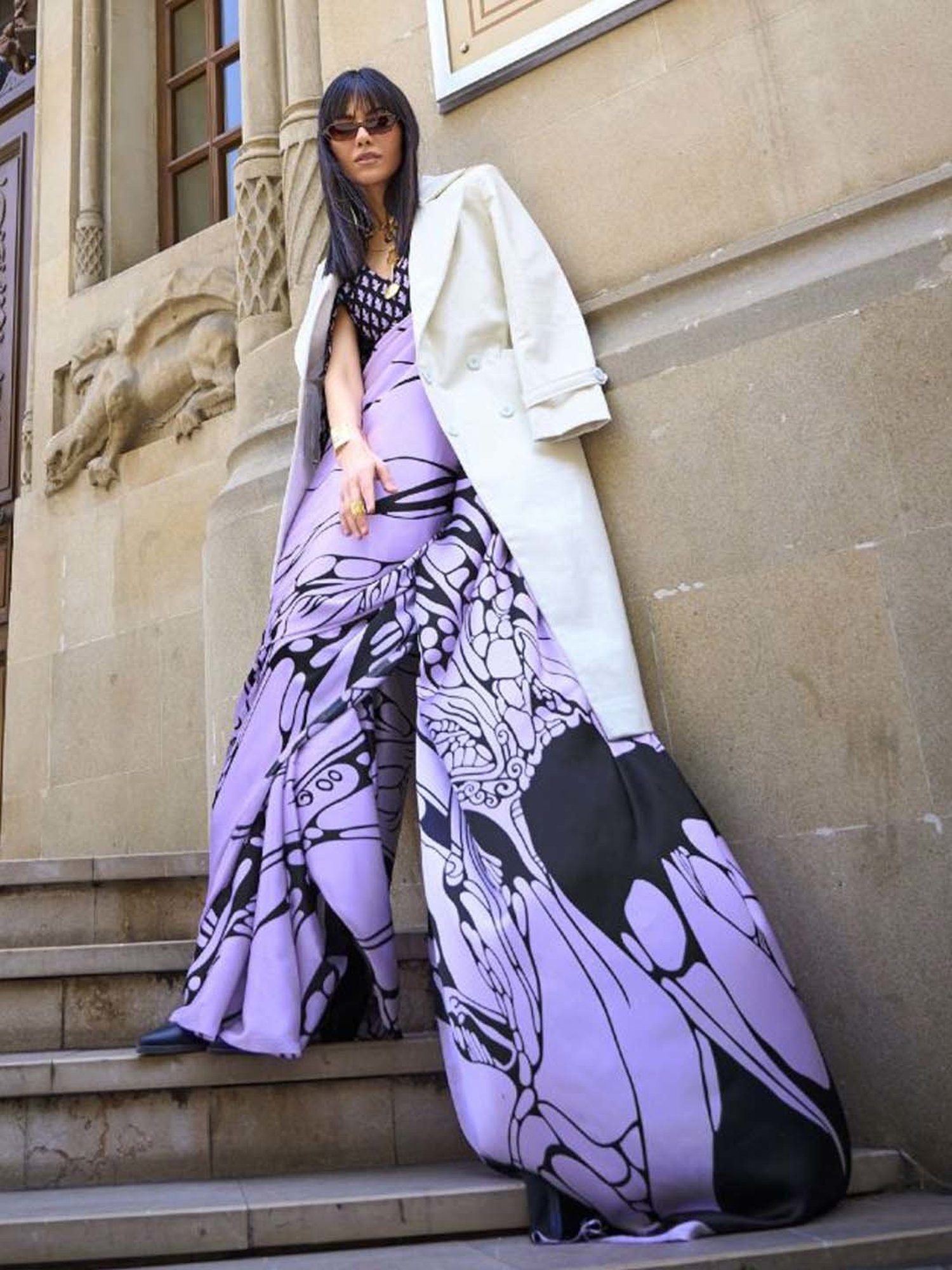 Elora Lilac Printed Saree With Unstitched Blouse