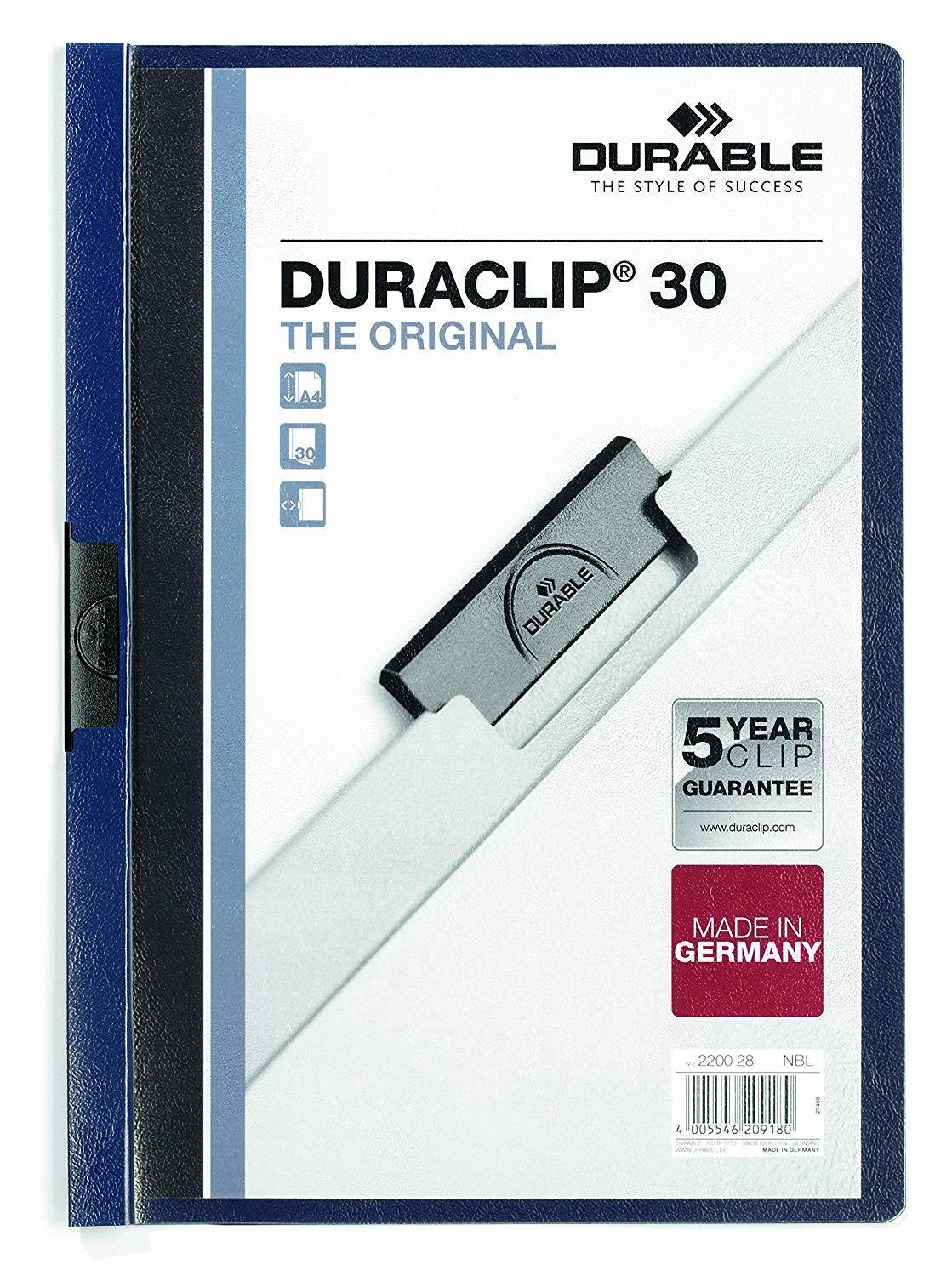 DURABLE Vinyl DURACLIP Report Cover, Letter, Holds up to 30 Pages, Clear/Navy Blue, 25 per Box (220328)