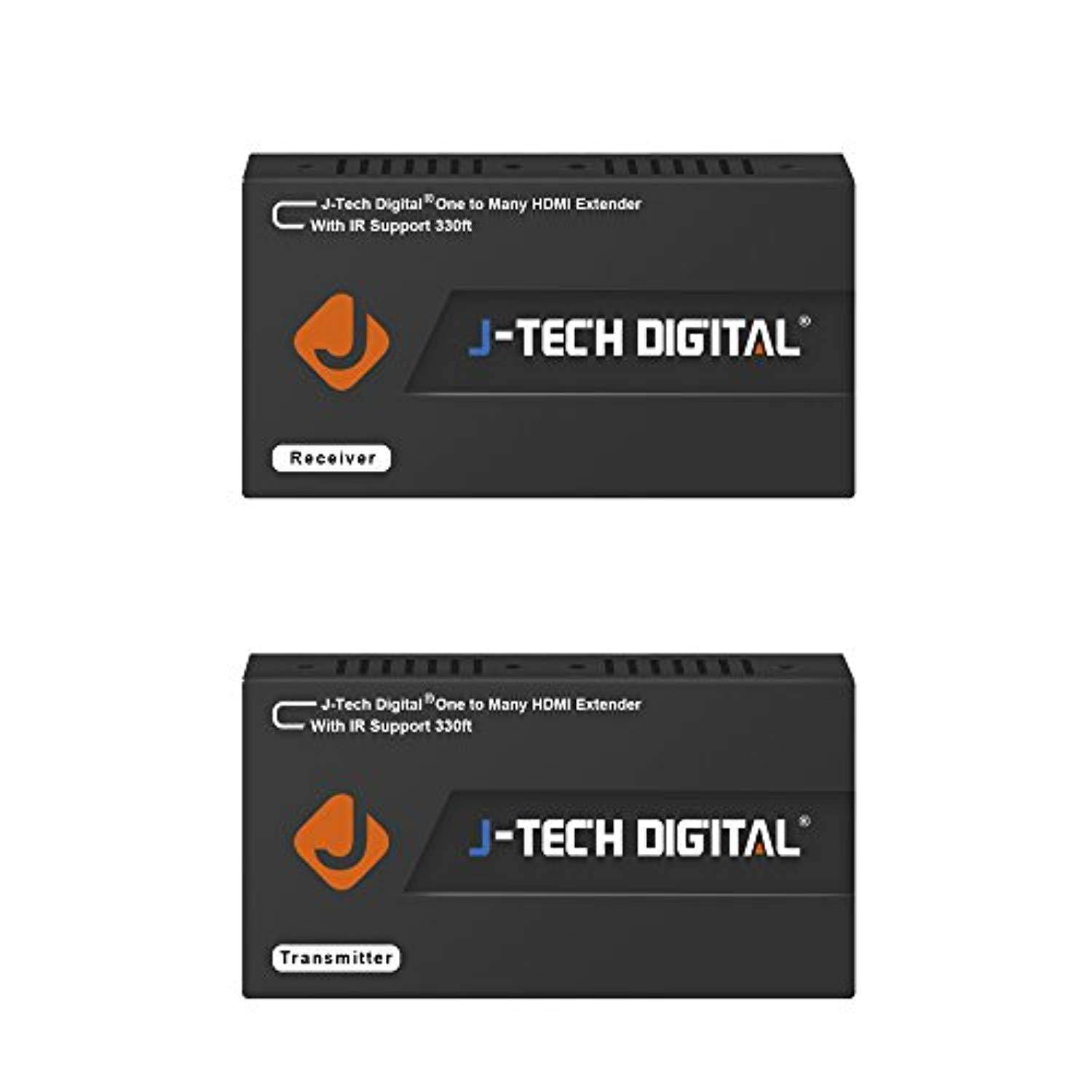 J-Tech Digital HDMI Extender Over Single Cat5e/6 Ethernet Cable with IR Up To 330 Feet 100m Supports 1080P HDCP One To Many Connecction (Receiver+Transmitter)