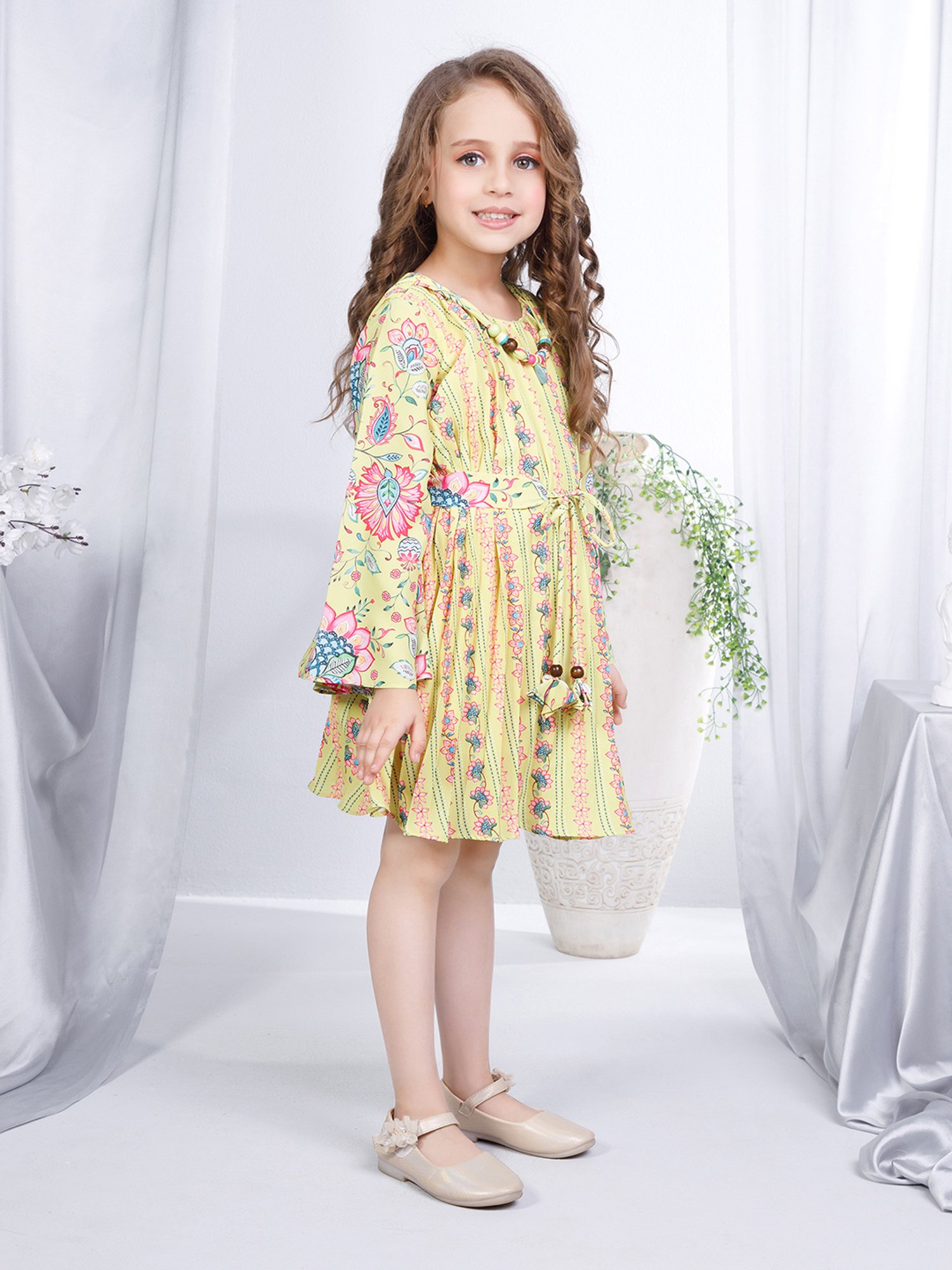 Peppermint Kids Black & White Printed Full Sleeves Dress