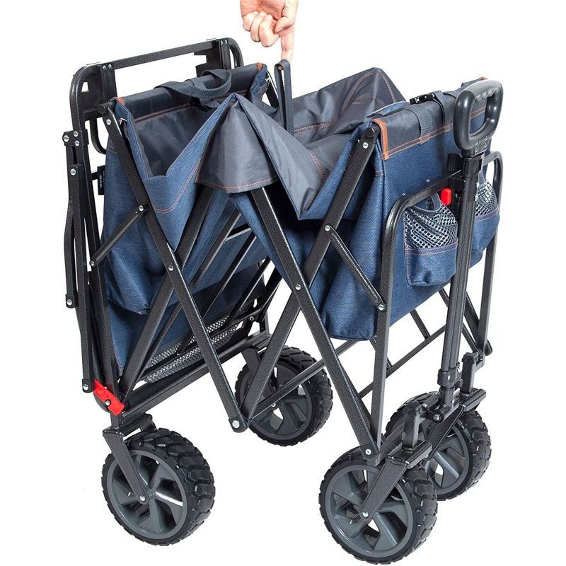 Mac Sports Collapsible Folding Heavy Duty Push Pull Utility Cart Wagon with 2 Adjustable Handles and Extra Large Wheels, Holds Up to 300 Pounds, Blue