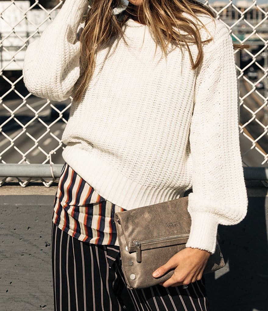 Hammitt VIP Studded Leather Fold-Over Zip Flap Medium Crossbody Bag